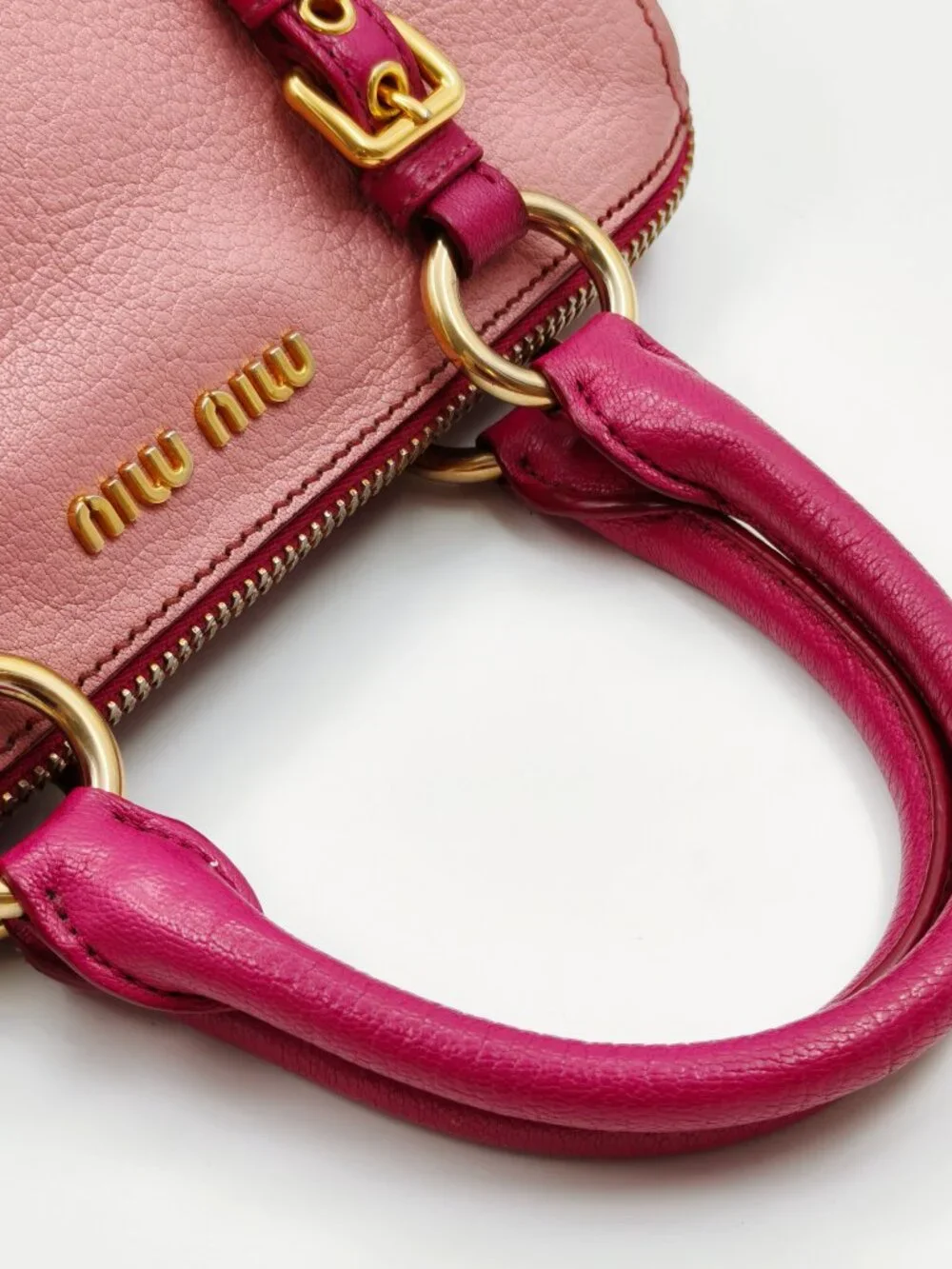 Miu Miu Two-Tone Pink Madras Leather Dome Satchel Crossbody Bag